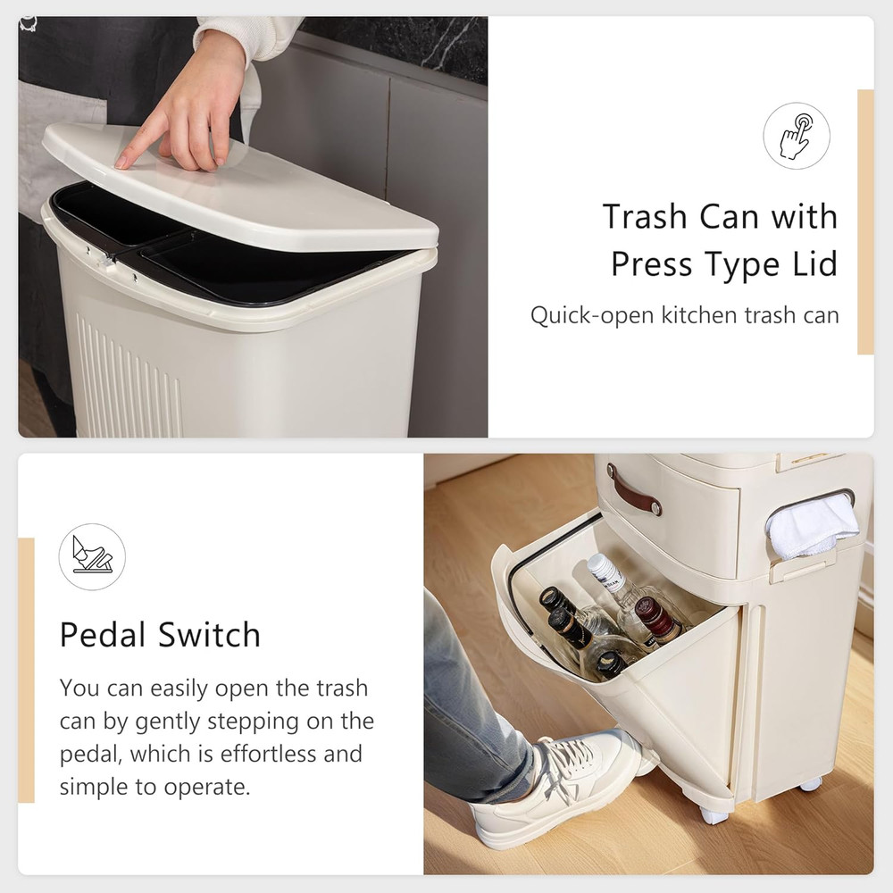 12 Gal Kitchen Trash Can with Lid, Large-Capacity Double-Layer Sorting Trash Bin