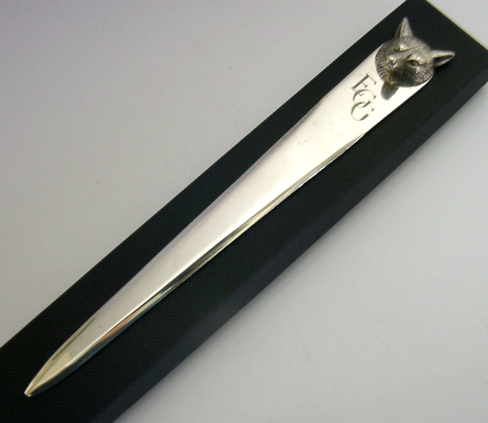 FOX ENGLISH SOLID STERLING SILVER LETTER ENVELOPE OPENER 1976 HUNTING eng EGG