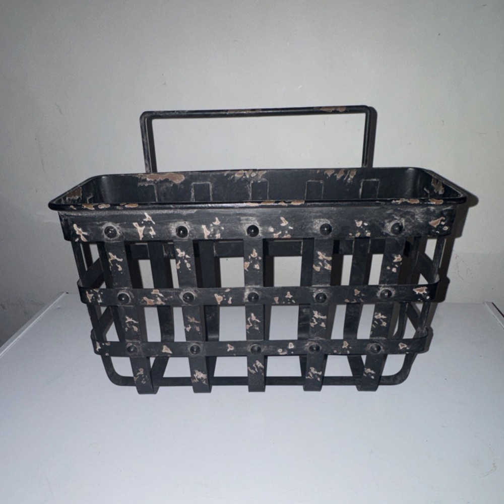 Black Metal Rectangular Basket with Handle, Durable Indoor Décor