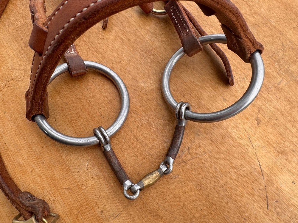 BOWMAN Handmade Leather Sidepull Headstall w Heavy 3 Piece Dog Bone Snaffle Bit