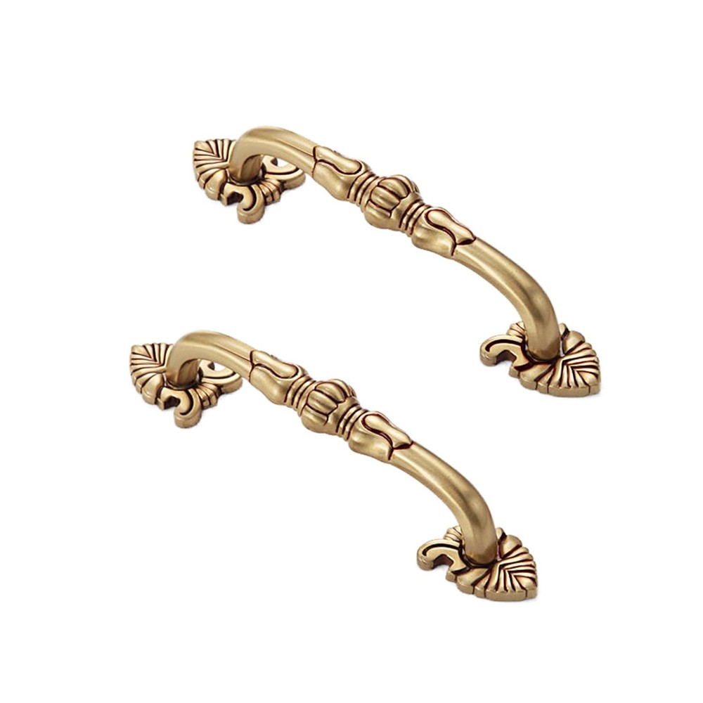 2 Pack 3-3/4” Brass Cabinet Pulls Antique Floral Pattern Cupboard Handle D