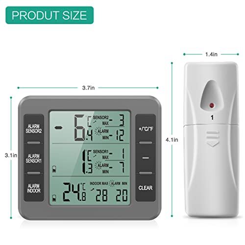 Refrigerator Thermometer, (New Version) Wireless Digital Freezer Thermometer,...
