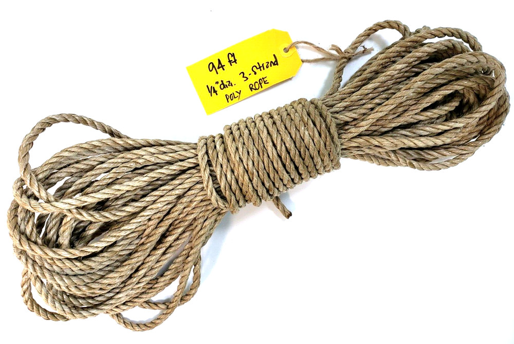 1/4 in. x 94 ft. Brown 3-Strand Poly Twisted Rope *Tie, Pull, Swing. Braid...