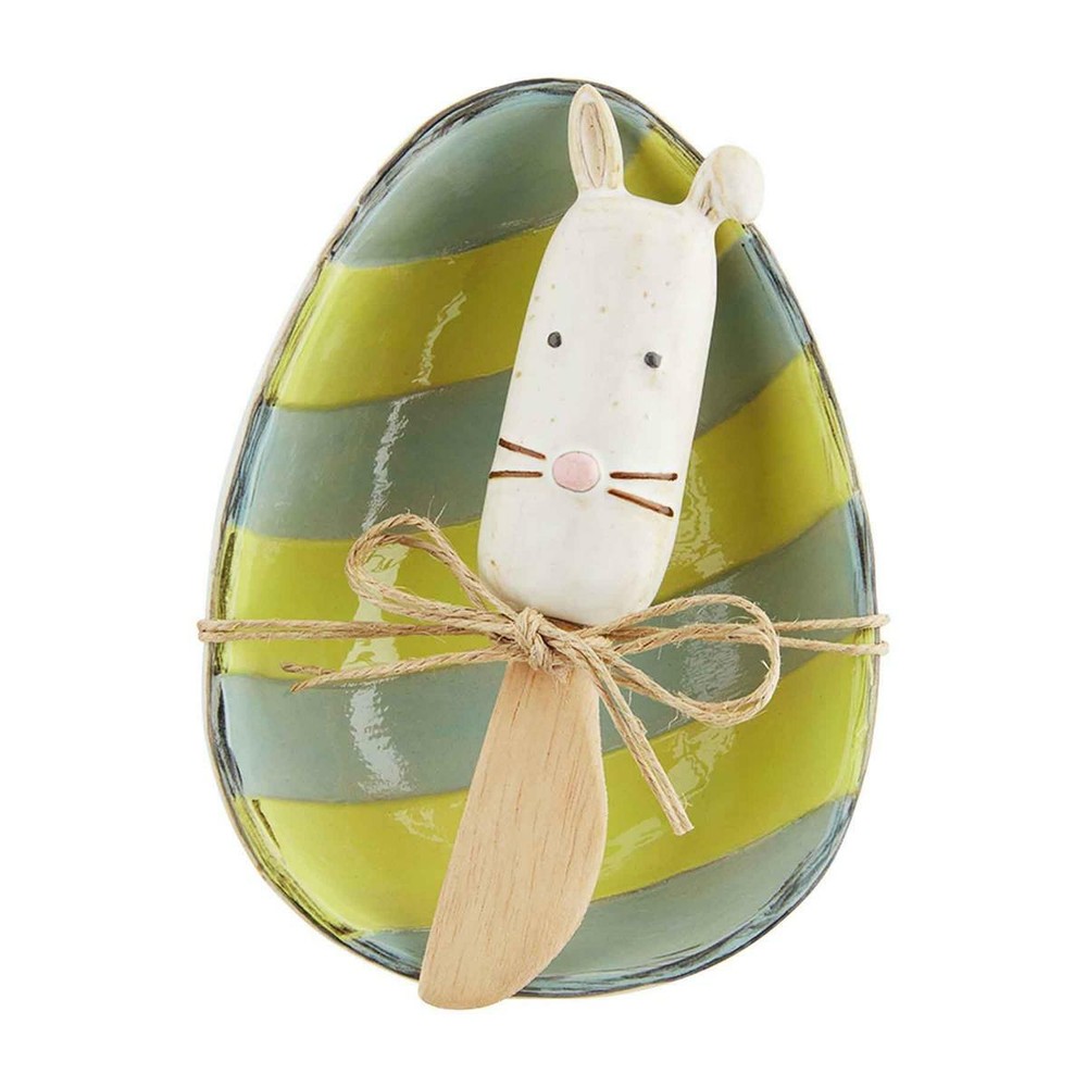 Mud Pie E2 Easter Party Egg Dip Cup Dish 4"x5.6", 5.75" Spreader 48500225 DEFECT