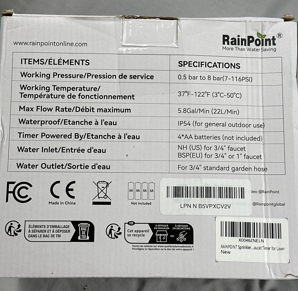 RainPoint 4-Zone Water Timer ITV405 Digital Hose Faucet Irrigation Controller