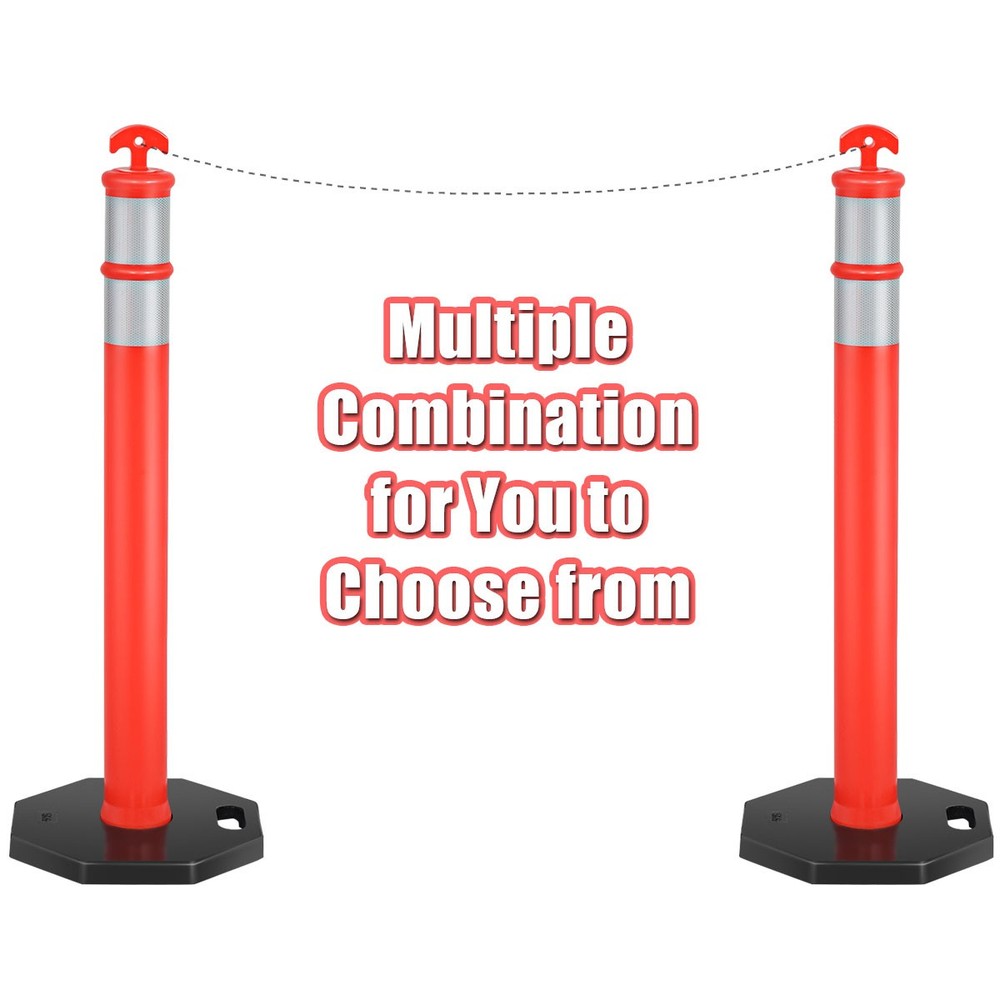 6 Pack 45" Orange Traffic Delineator Post Cone w/ Rubber Base & Reflective Bands