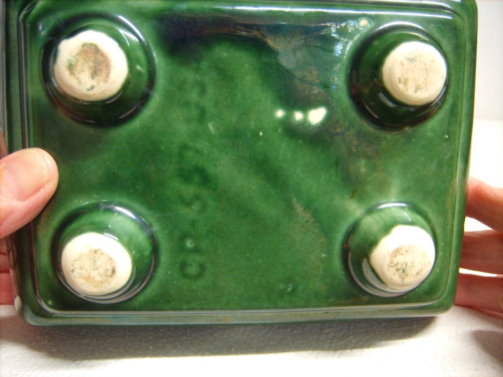 Vtg Cookson Pottery #557 Verigated Green Footed Planter Rectangular 7"x5"x4"