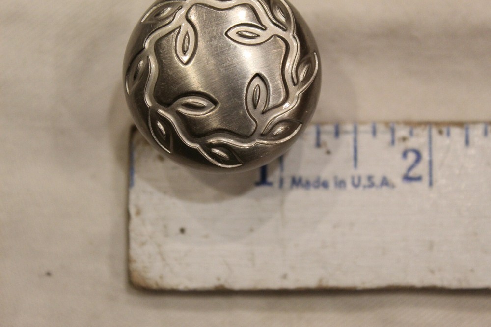 One Heavy Round Solid Brushed Nickel Cabinet Drawer Pull Leaf Design J-12
