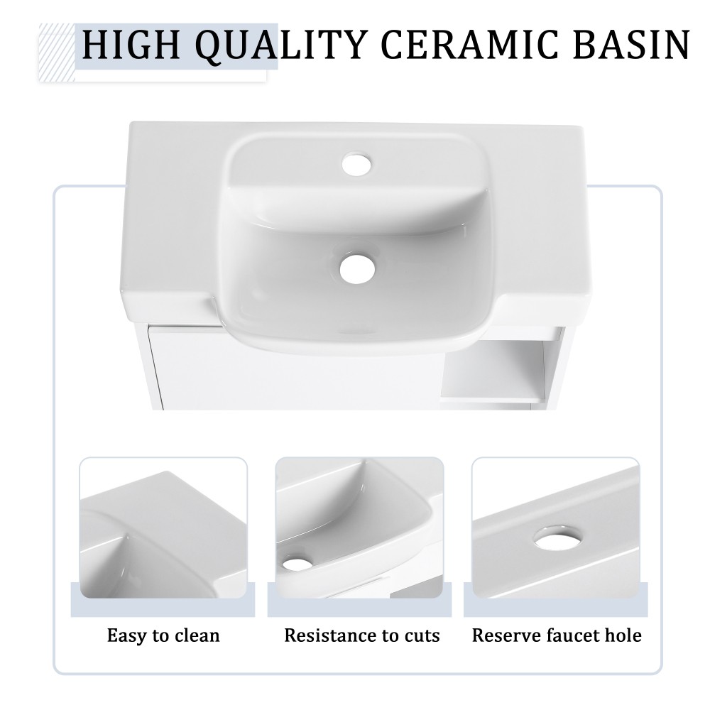 Modern Wall-Mount Bathroom Vanity with Soft-Close Door, Glossy White