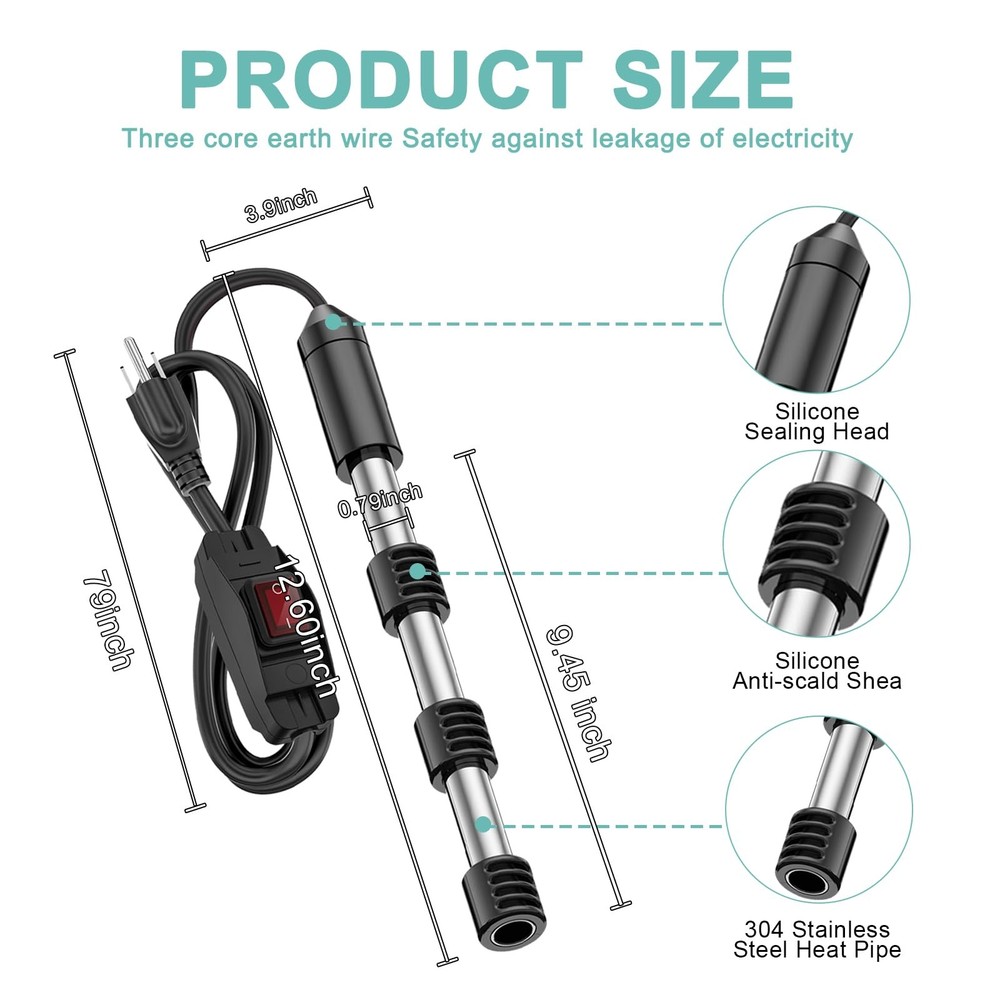 2000W Immersion Bucket Heater, Bathtub Heater, Heat 5 Gallons of Water in Min...