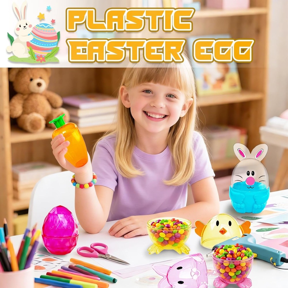 12 Pcs Fillable Easter Eggs Containers,Plastic Carrot Bunny Chick Shaped Easter