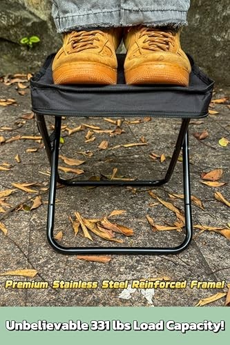 Compact Foldable Stool with Shoulder Strap, Heavy Duty 350lbs Support,