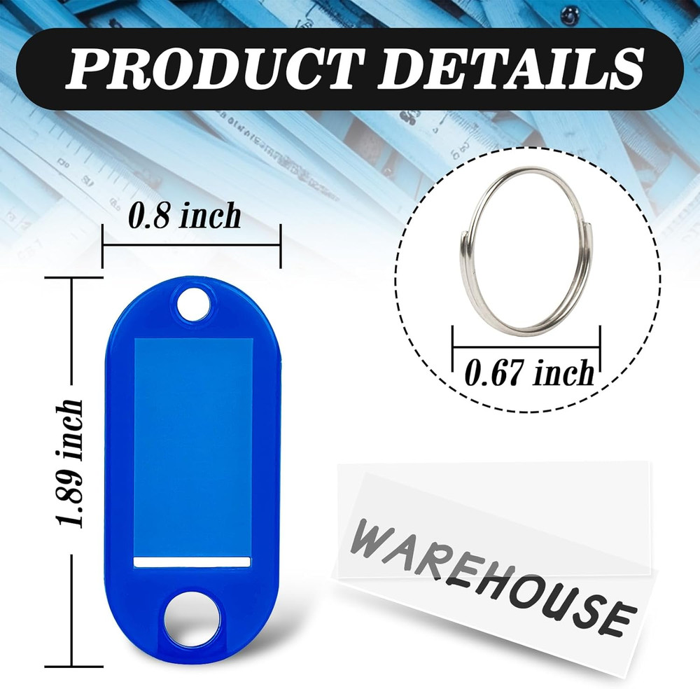 60 Pack Plastic Key Tags, Flexible Key Labels with Split Ring Label Window, Key