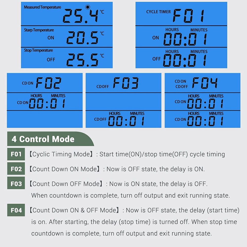 Backlit Digital Temperature Controller, LCD Screen Heating Cooling Thermostat...