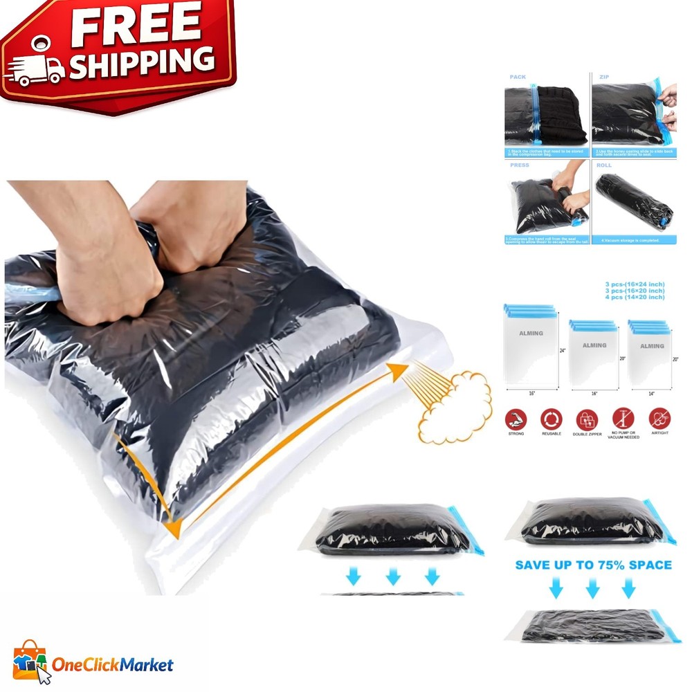 10 Pack Travel Compression Bags - Space-Saving Storage Solutions for All Needs