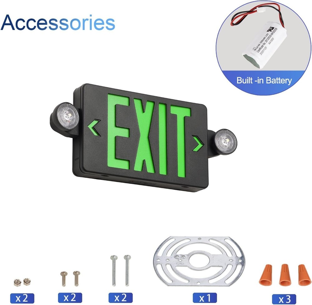 TANLUX 6pk Green Exit Sign with Emergency Lights, LED Emergency Exit Light