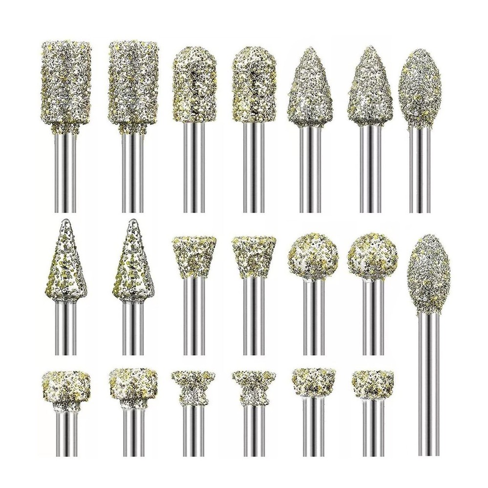 20*Diamond Grinding Burr Drill Bits 3mm Grinding Diameter For Rotary Tool Set
