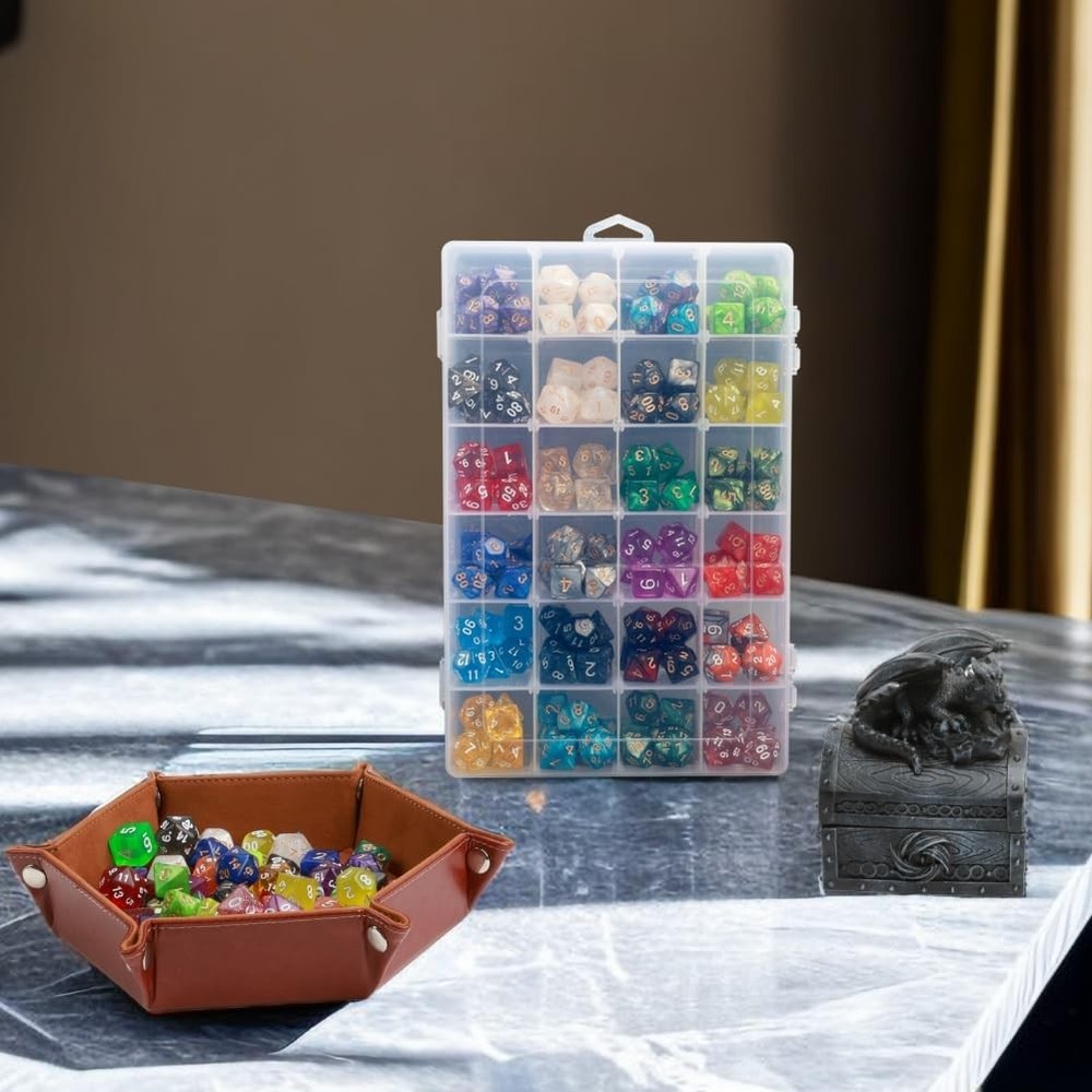 2 Pack DND Dice Storage Box Each 24 Grids Polyhedral Dice Organizer with Remo...
