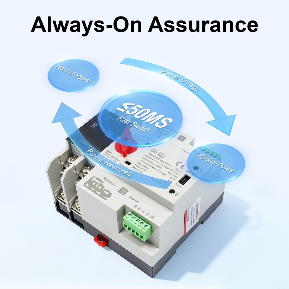 Automatic Transfer Switch Dual Power 100A 2P Power Generator Changeover Switch
