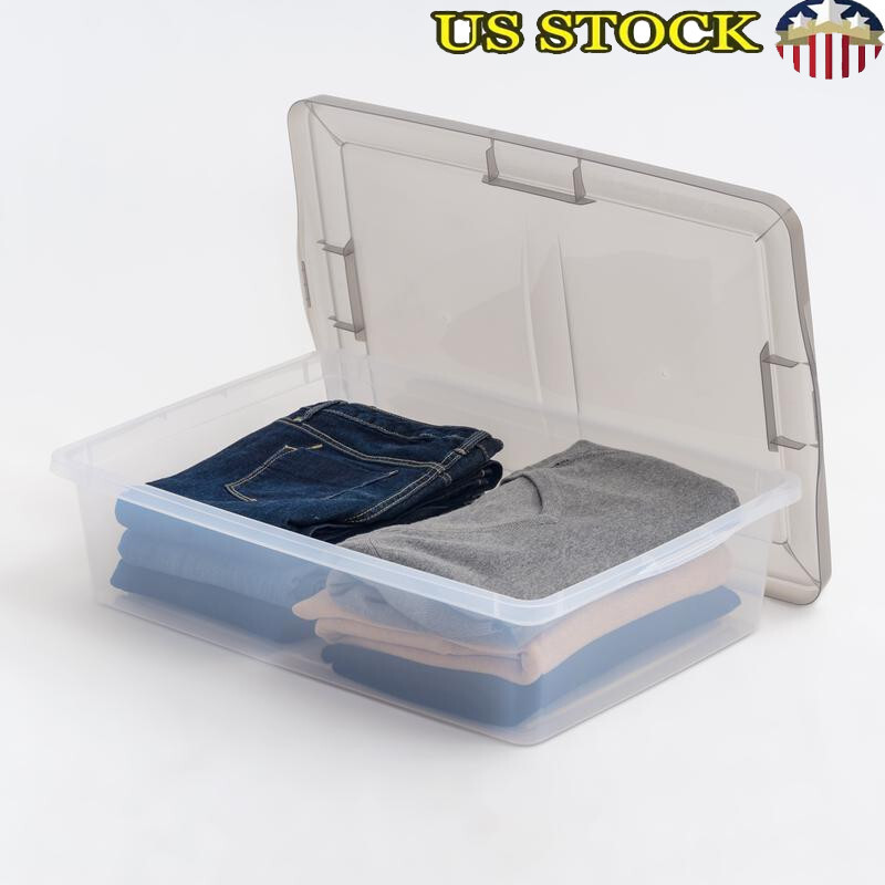 28 Qt. Plastic Underbed Storage Bins with Lids Clear Stackable Totes Box 6 Pack