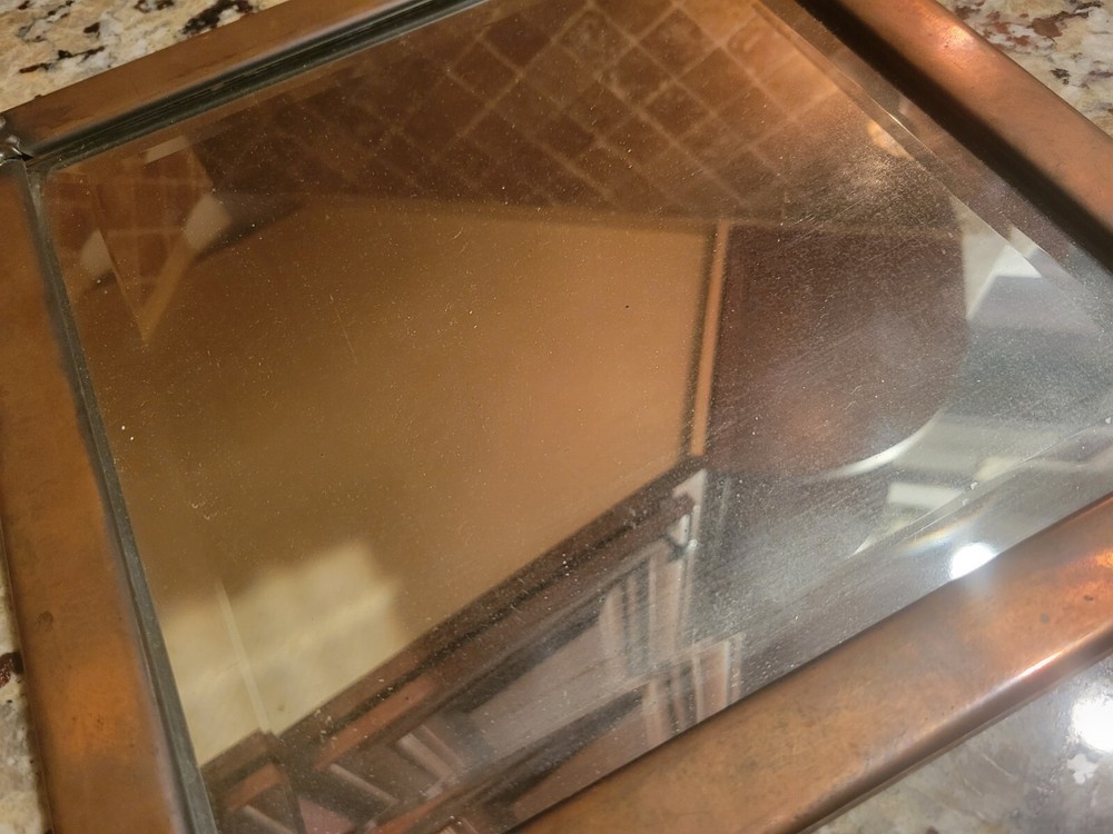Copper Mirror Fleur-de-lis Early 1900s Square