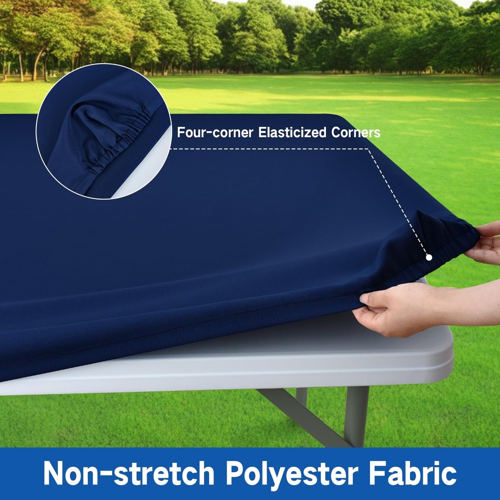 Square Elastic Fitted Tablecloth, Windproof Polyester Table Cover, Scratch Re...