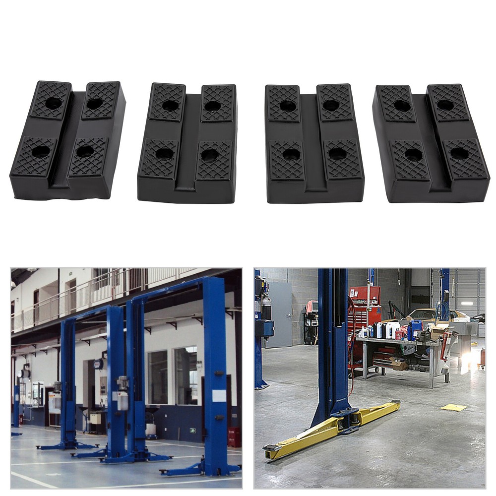 4pcs 4-Hole Rectangular Lift Rubber Mat Black Lifter Rubber Pad Rubber Arm Pad