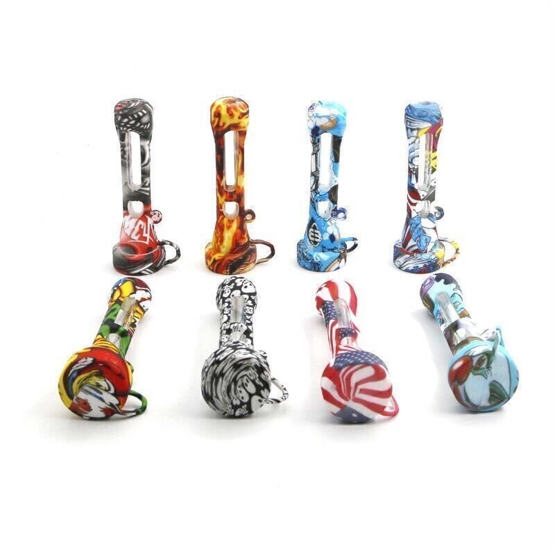 Randomized Print Portable Silicone Cigarette Pipe with Cap Durable Fast Shipping