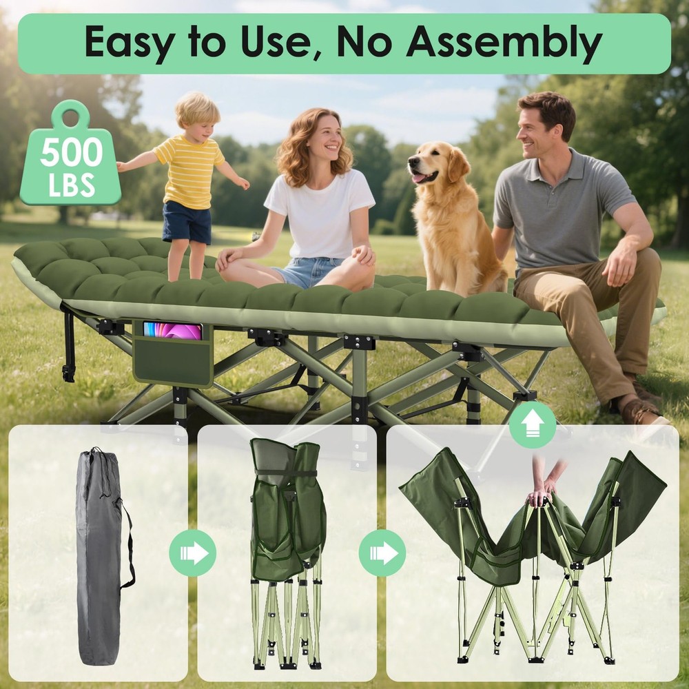 Camping Cot, Folding Camping Cot Bed for Adults Sleeping 1200D Double Layer O...