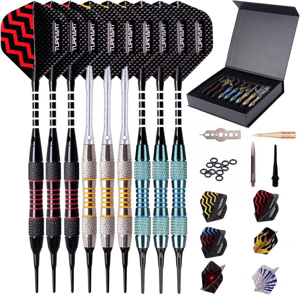 Customizable Soft Tip Darts Set for Electronic Dartboard - 9 Pcs & Flight Tools