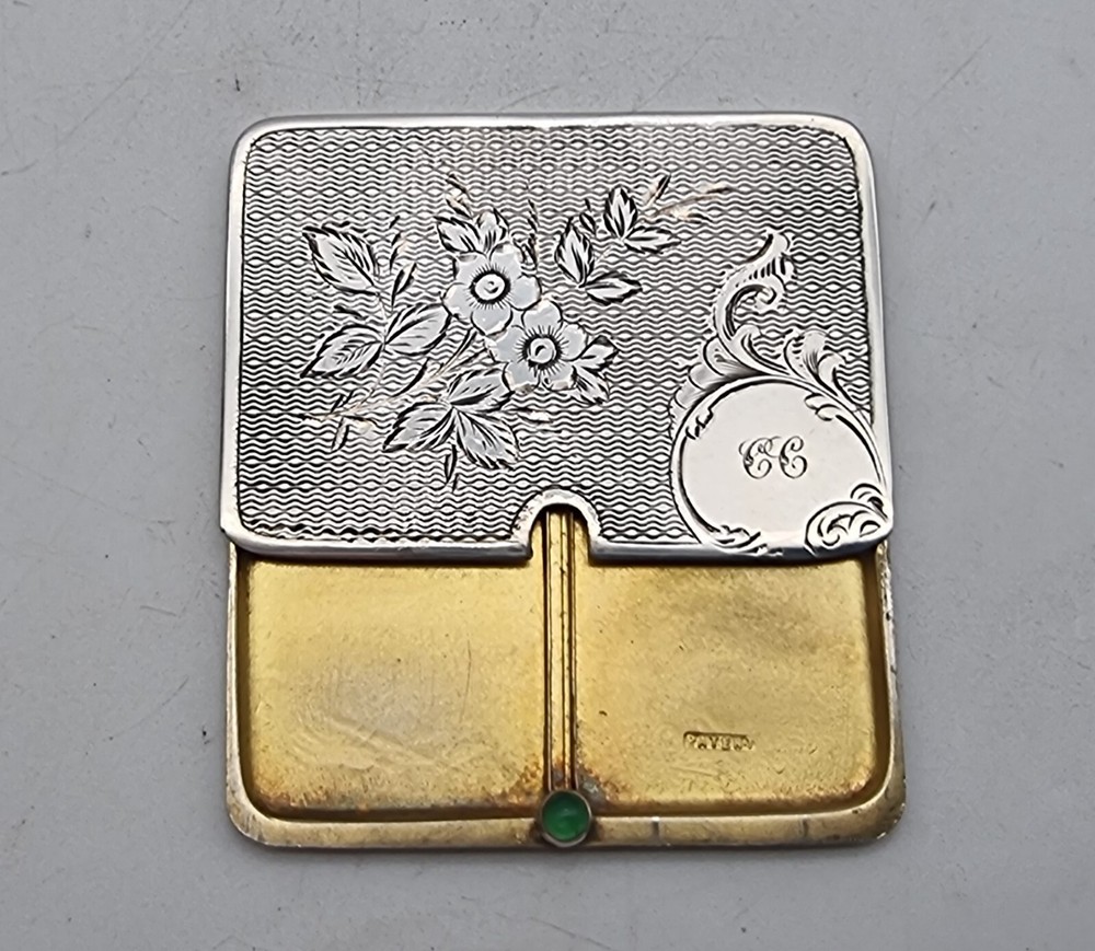 SUPERB ANTIQUE SILVER DOUBLE STAMP CASE BIRMINGHAM 1910