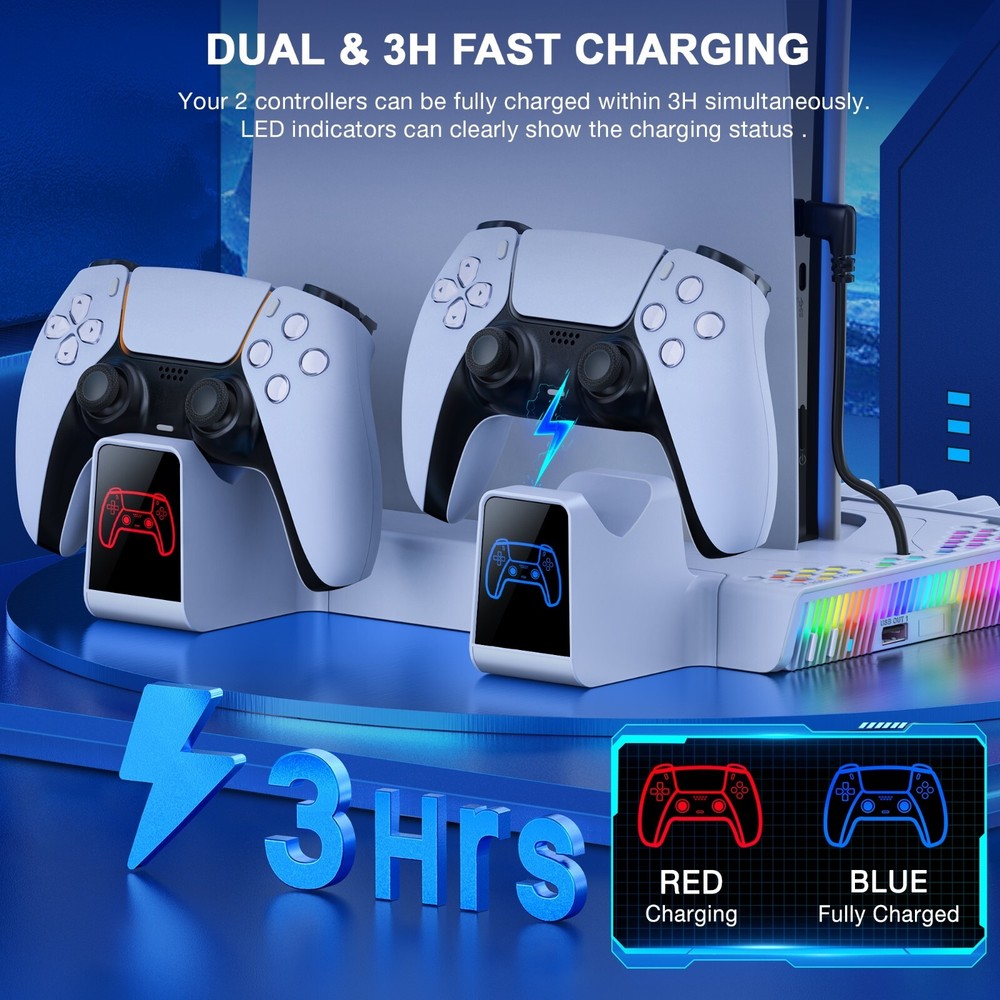 PS5 Slim Controller Charger+Cooling Station for PS5 Slim&Edition /Disc Version