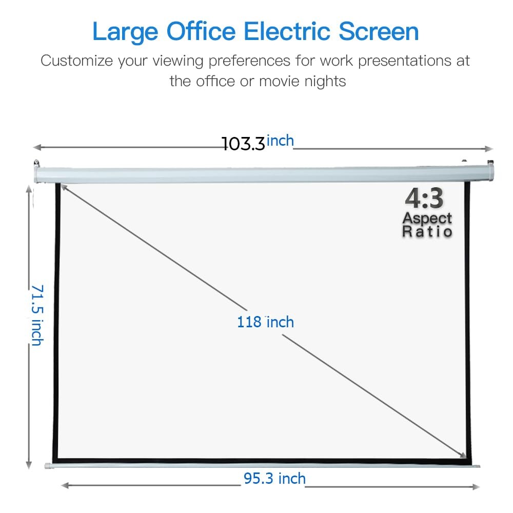 Auto Motorized Projector Screen with Remote Control, 120 inch, 4:3 Aspect