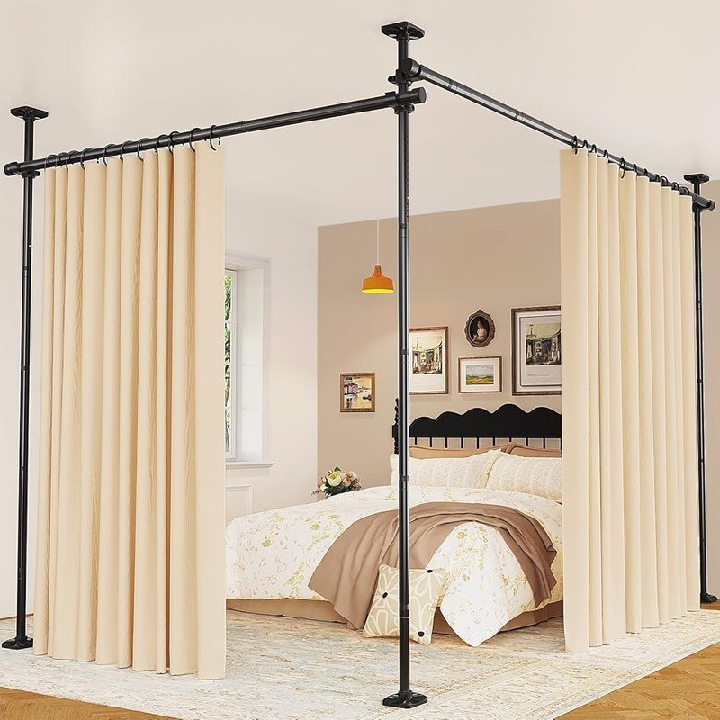 Tension Mounted Room Divider Adjustable Height Space Separation Indoor Use