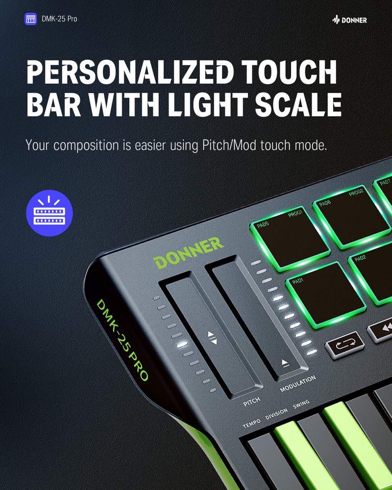 🎹 Donner DMK-25 Pro MIDI Keyboard Controller +Music Production Software | Green