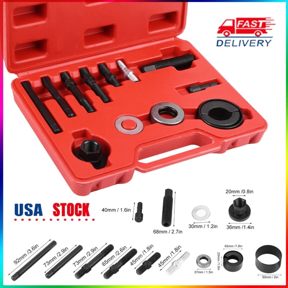 13pc Power Steering Pump Pulley Puller Remover & Alternator Installer Tool 13pc