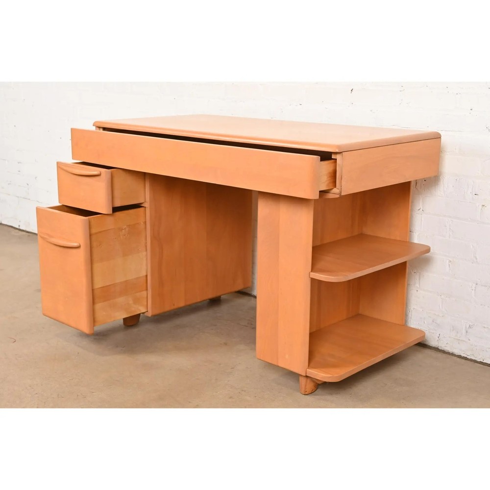 Heywood Wakefield Mid-Century Modern Solid Maple Desk With Built-in Bookcase