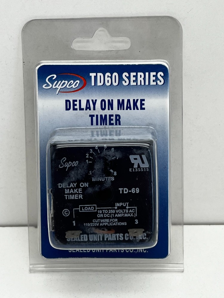 Supco TD-69 Delay on Make Timer HVAC Time Control, 19-250VAC, 0.1-8-Minutes