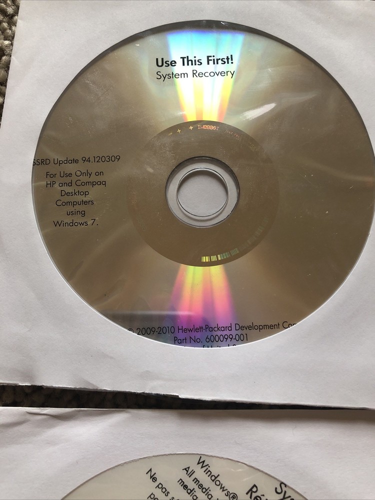 HP Windows 7 System Recovery Discs with Instruction paperwork