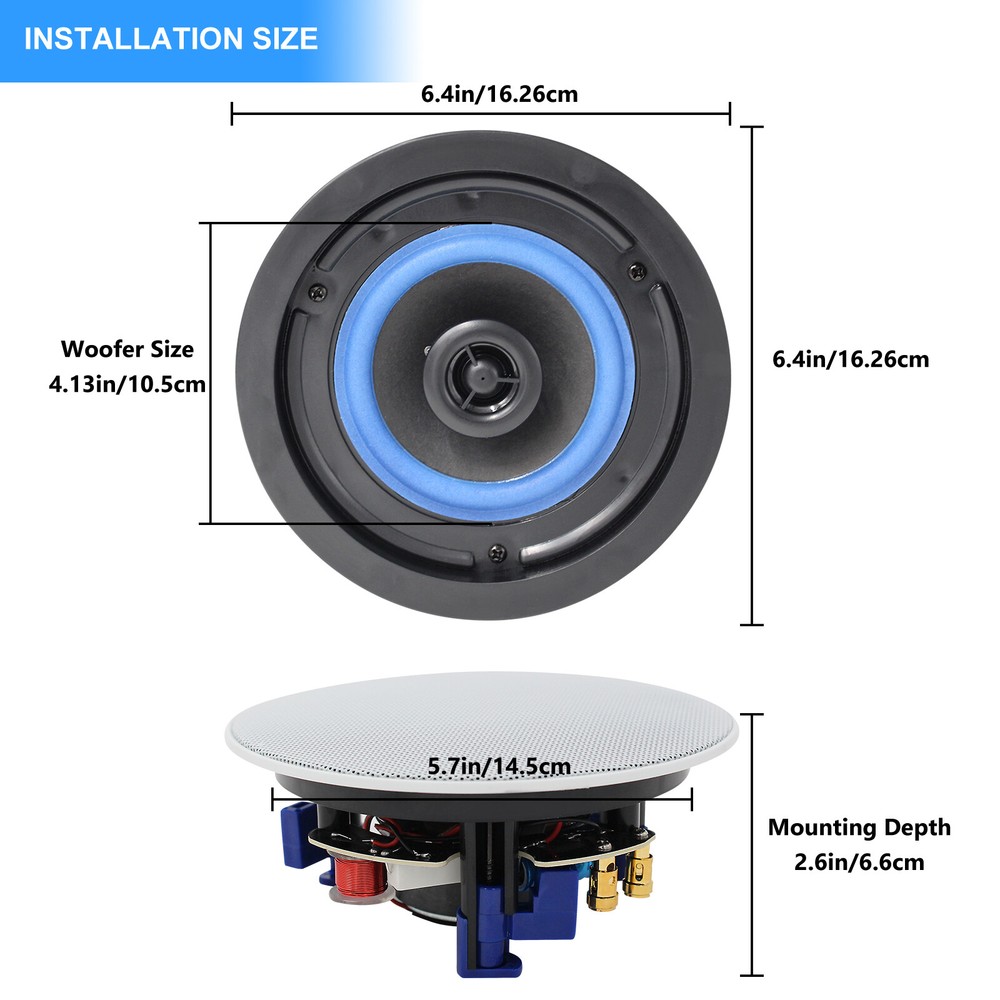 Herdio Ceiling Speakers 2-Way Flush Mount + Bluetooth Amplifier Receiver USA