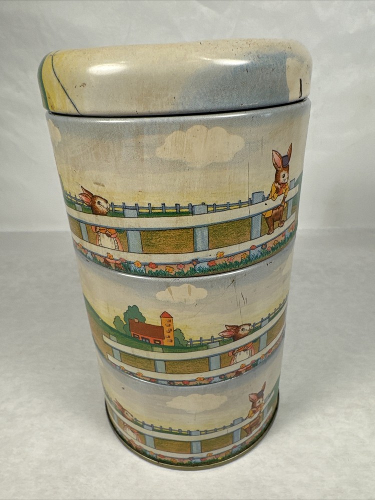 Vintage Bunny Tin 4 Layers Easter Spring Container