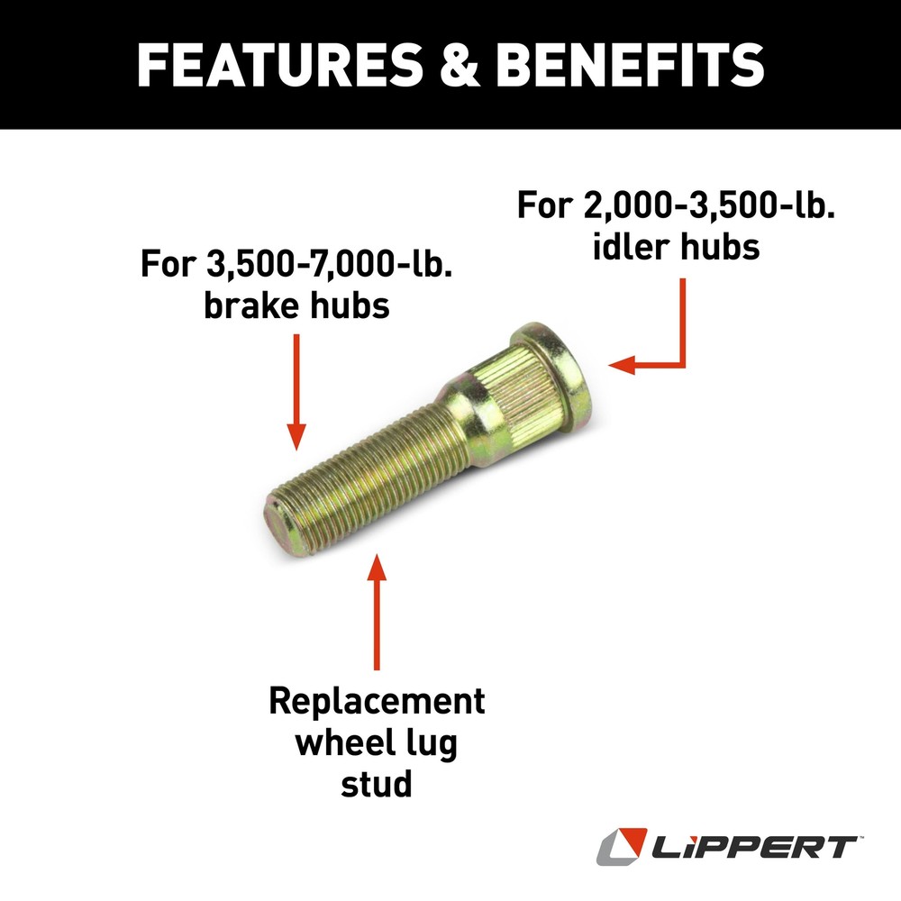 Wheel Lug Stud - 1/2"-20 x 2", Zinc