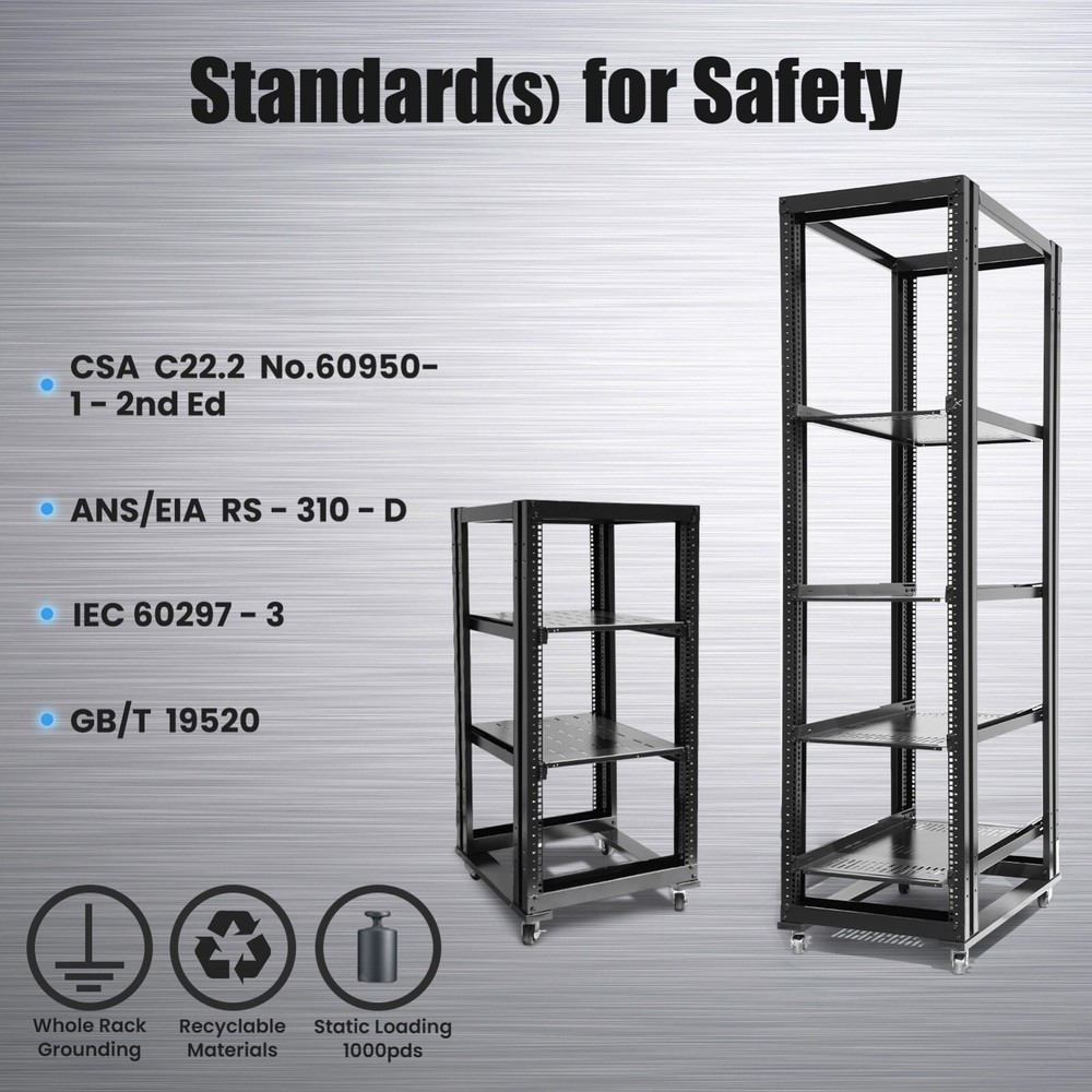 7FT 42U Open Frame Server Network Rack 17" Deep 600MM 4 Post 3 paris L rails