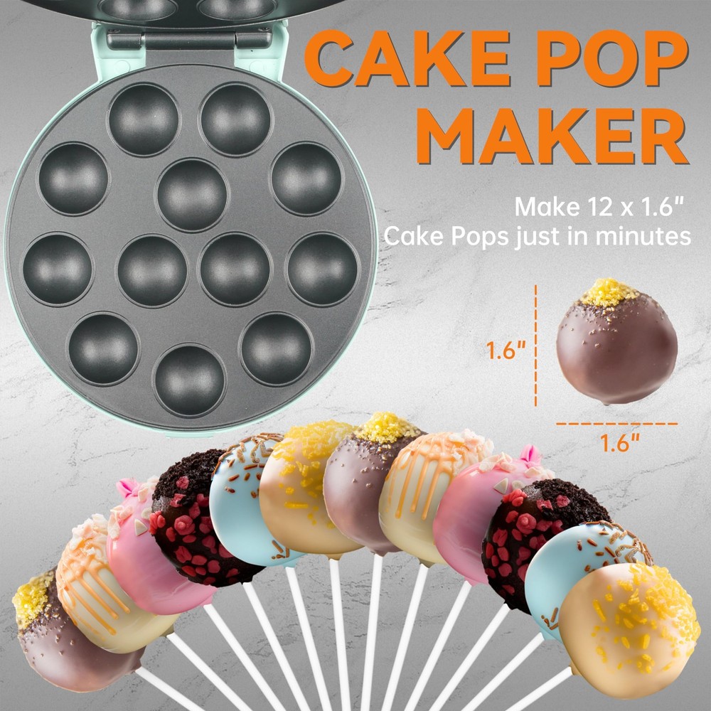 Cake Pop Maker Machine Set with Cake Pop Stand, Sticks & Fork Tool, 12 Cake P...