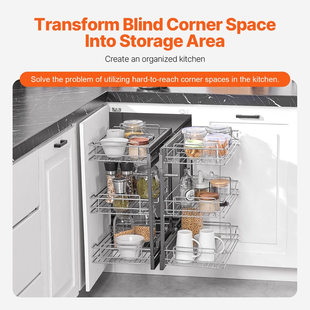 VEVOR 3 Tier 6 Shelf Blind Corner Pull Out Organizer Chrome Kitchen Cabinet
