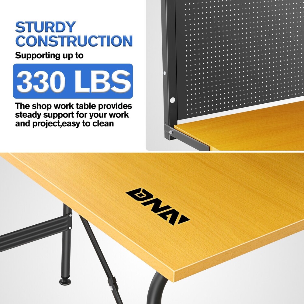 330lbs. 46'' Work Table w/Pegboard Pegboard Wood Tool Bench Heavy Duty Workbench