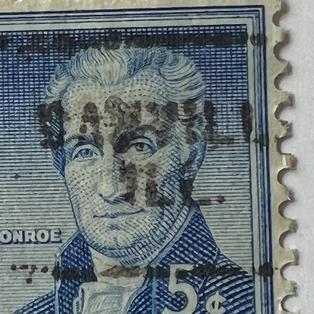 ERROR U.S. 5C MONROE STAMP WITH LOW INK DANVILLE, ILLINOIS PRECANCEL