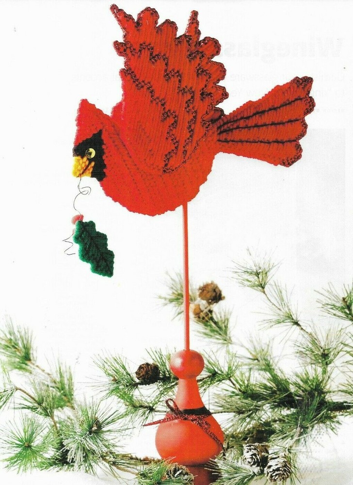 CARDINAL ON A STICK HOME DECOR CHRISTMAS PLASTIC CANVAS PATTERN INSTRUCTIONS