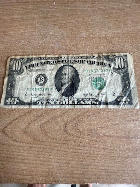 1950 E $10  Fold Error Back