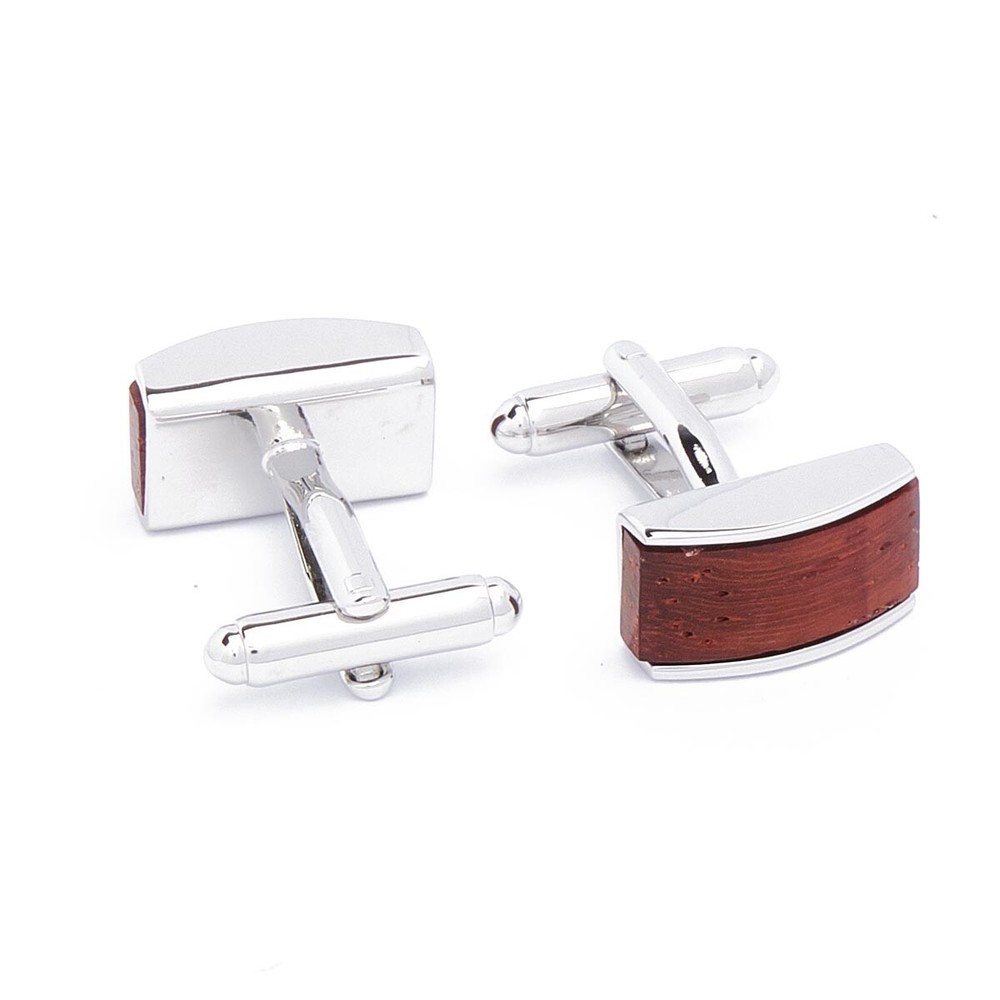 Cufflinks - Pallisander Wood Rectangle Brown and Silver